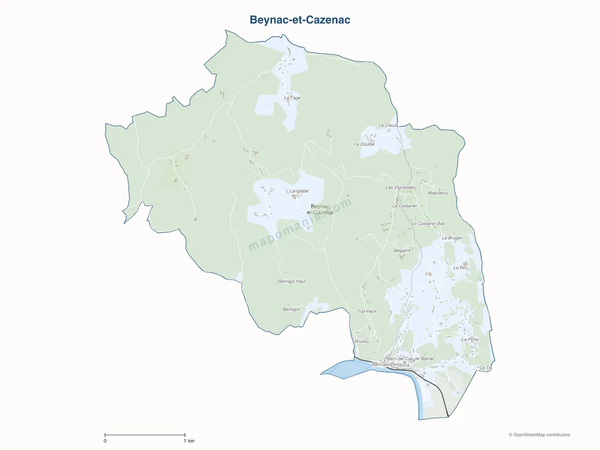Carte de Beynac-et-Cazenac à personnaliser