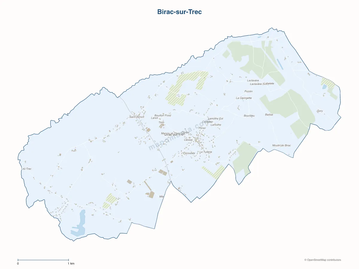 Carte de Birac-sur-Trec à personnaliser