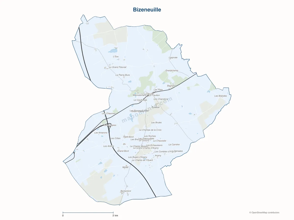 Carte de Bizeneuille à personnaliser