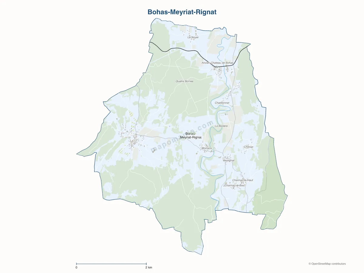Carte de Bohas-Meyriat-Rignat à personnaliser