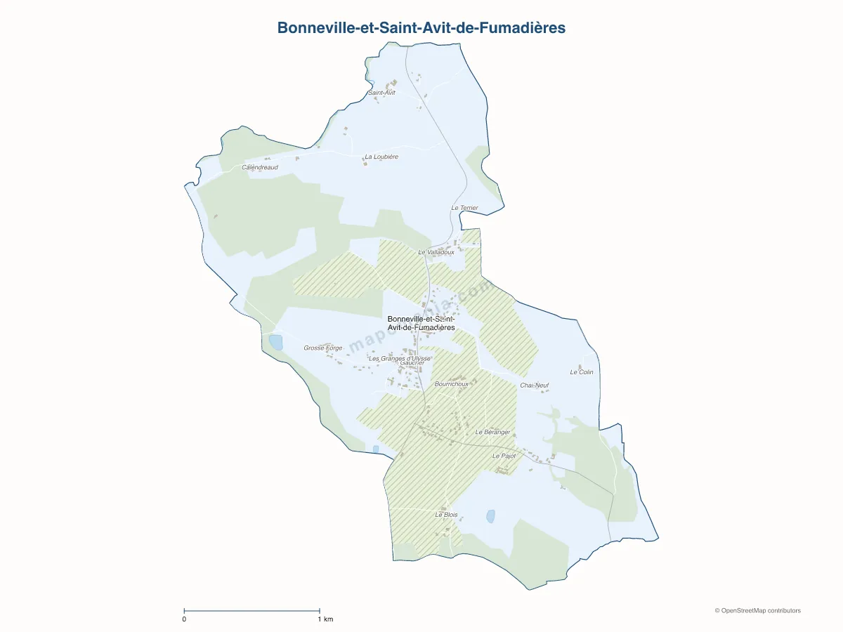 Carte de Bonneville-et-Saint-Avit-de-Fumadières à personnaliser