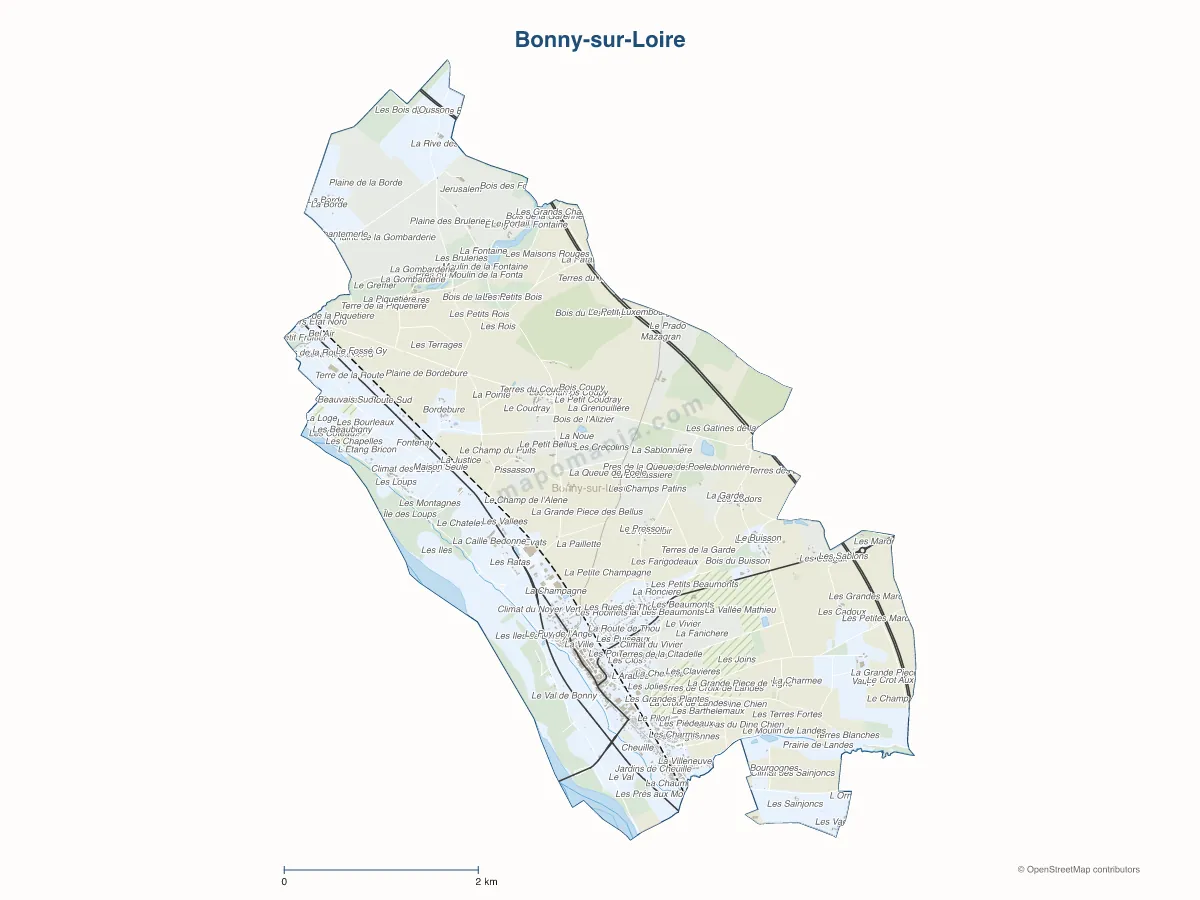 Carte de Bonny-sur-Loire à personnaliser