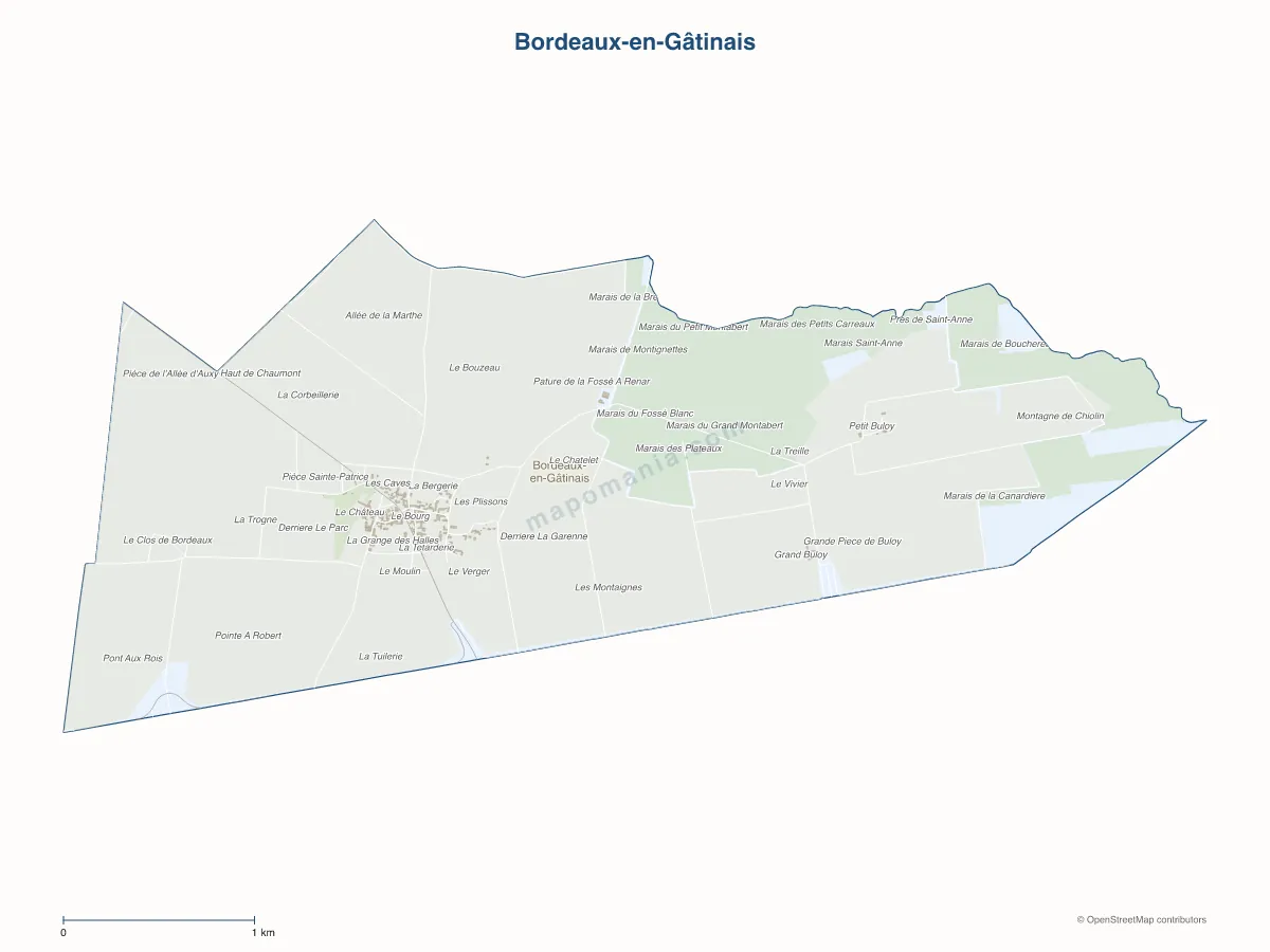 Carte de Bordeaux-en-Gâtinais à personnaliser