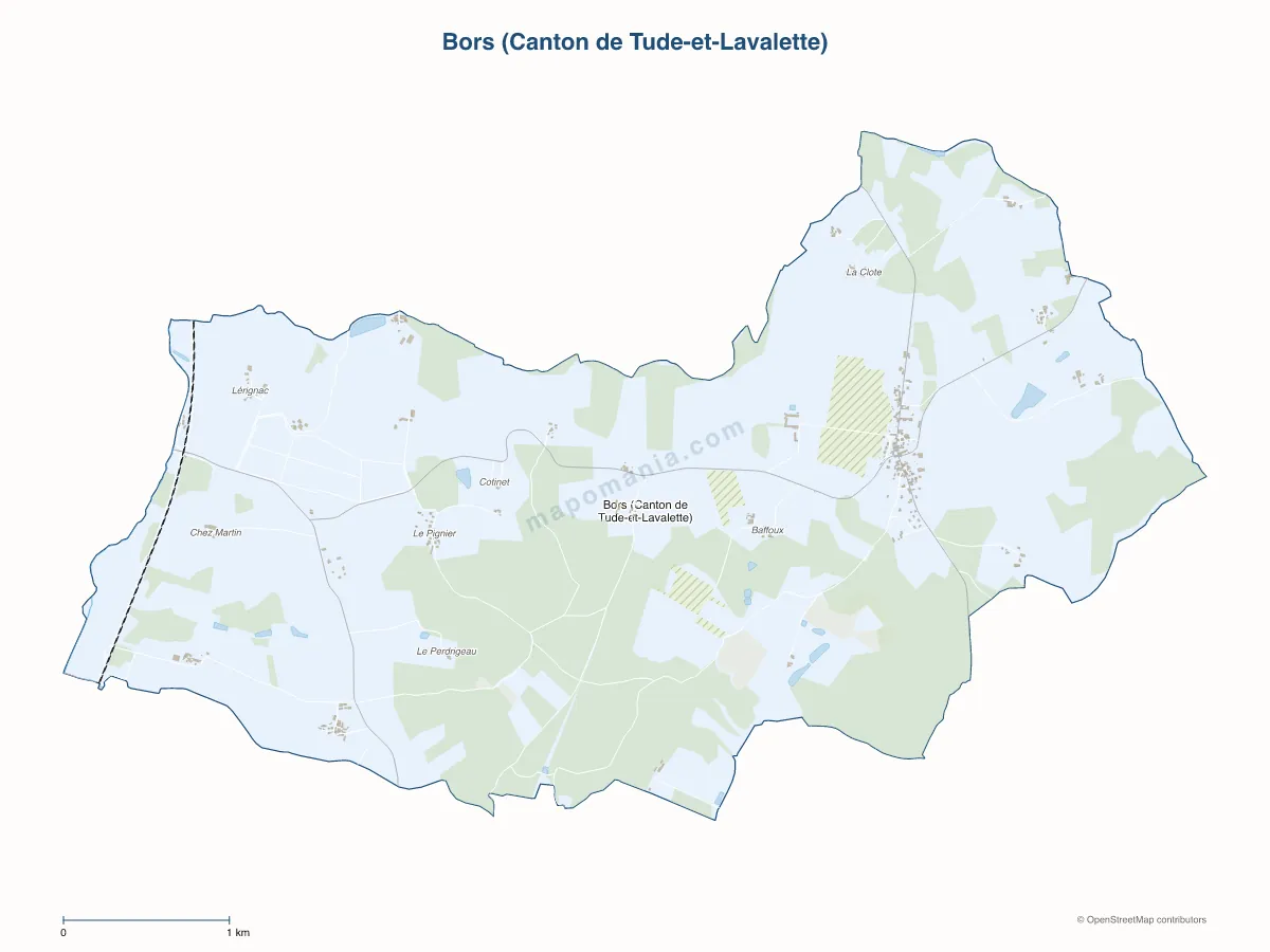 Carte de Bors (Canton de Tude-et-Lavalette) à personnaliser