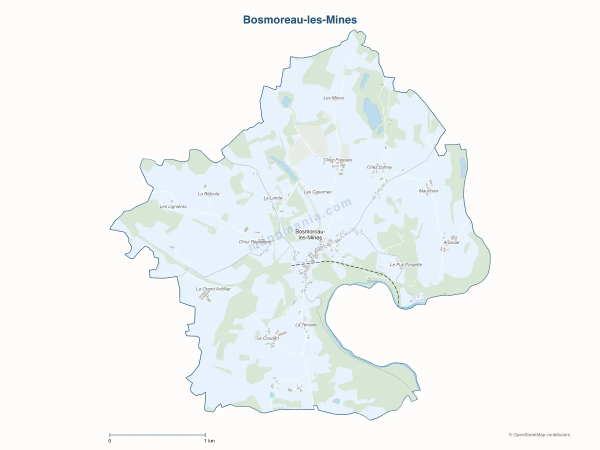 Carte de Bosmoreau-les-Mines à personnaliser