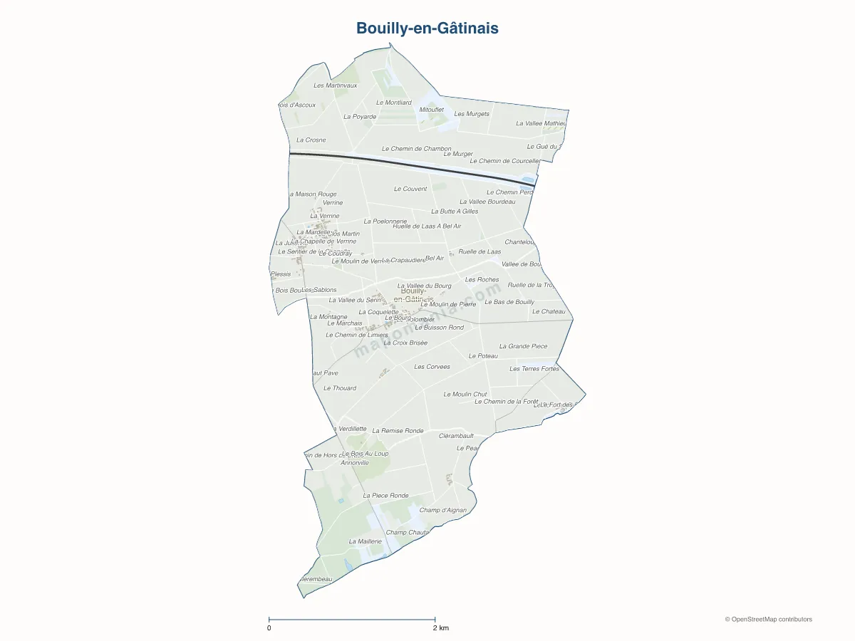 Carte de Bouilly-en-Gâtinais à personnaliser