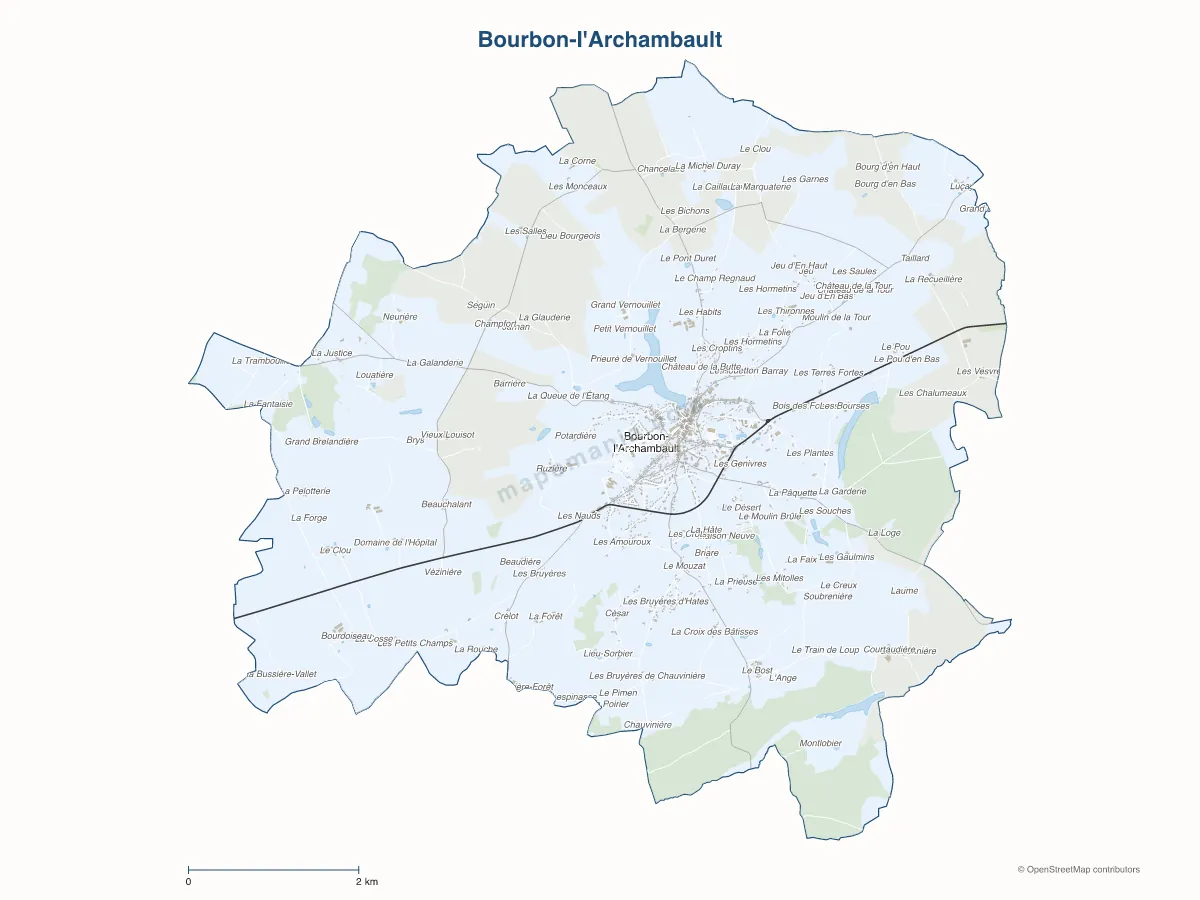 Carte de Bourbon-l'Archambault à personnaliser