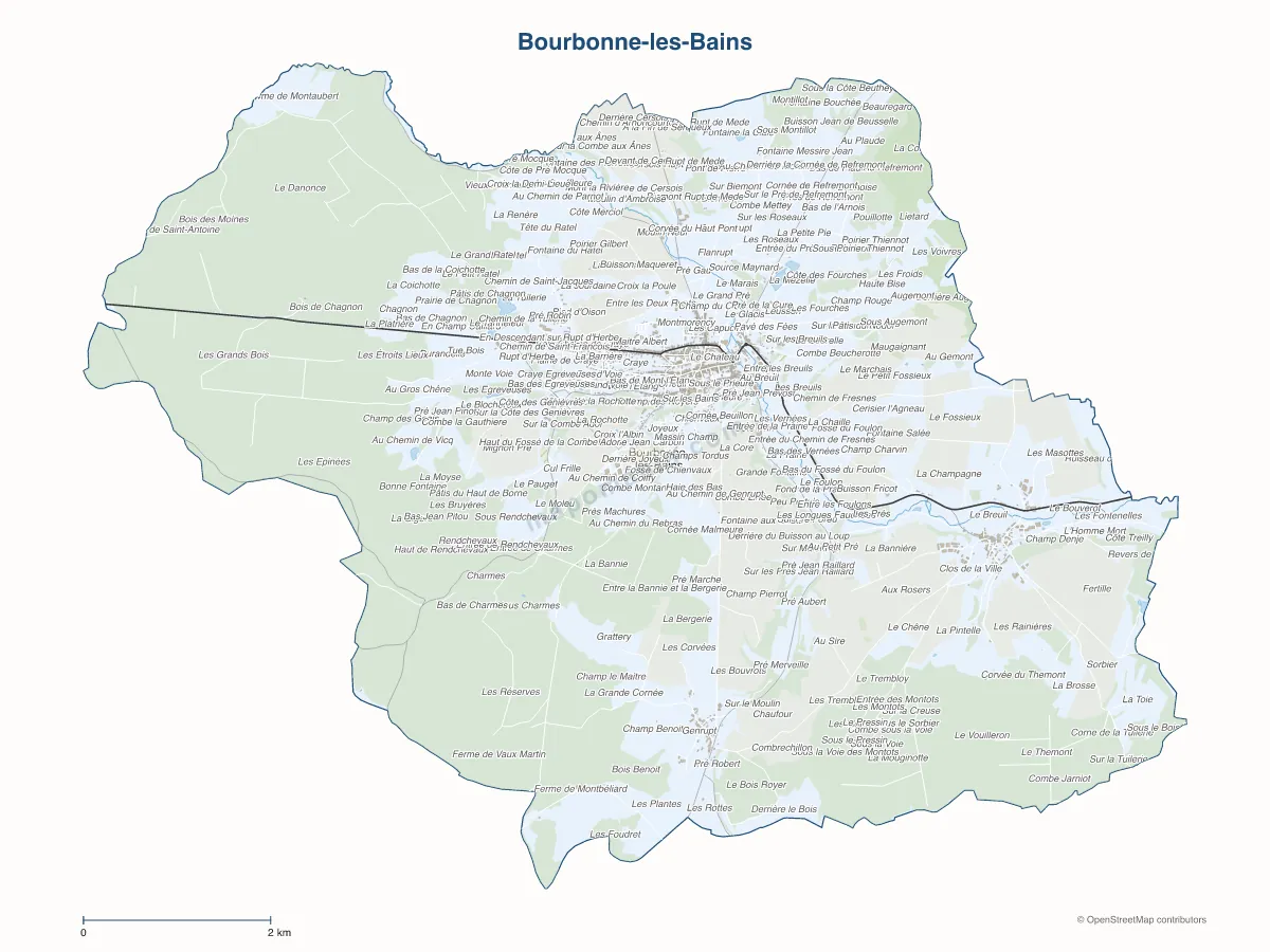 Carte de Bourbonne-les-Bains à personnaliser