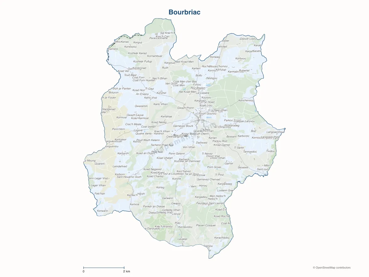 Carte de Bourbriac à personnaliser