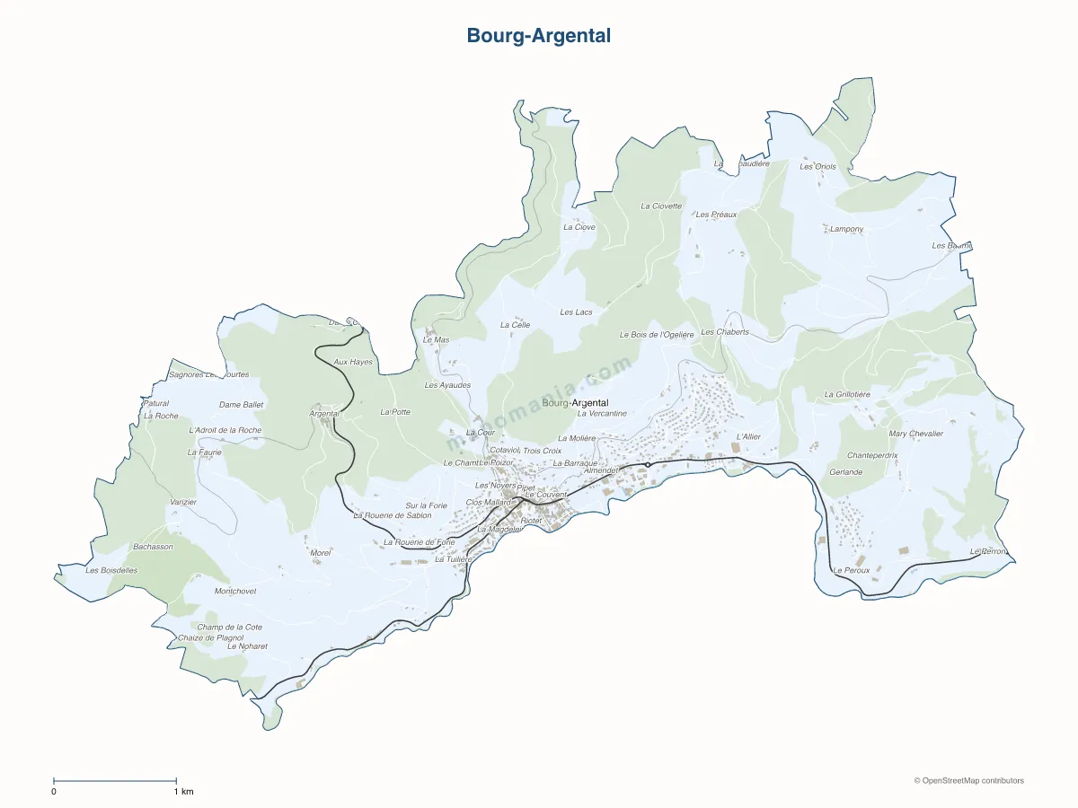 Carte de Bourg-Argental à personnaliser