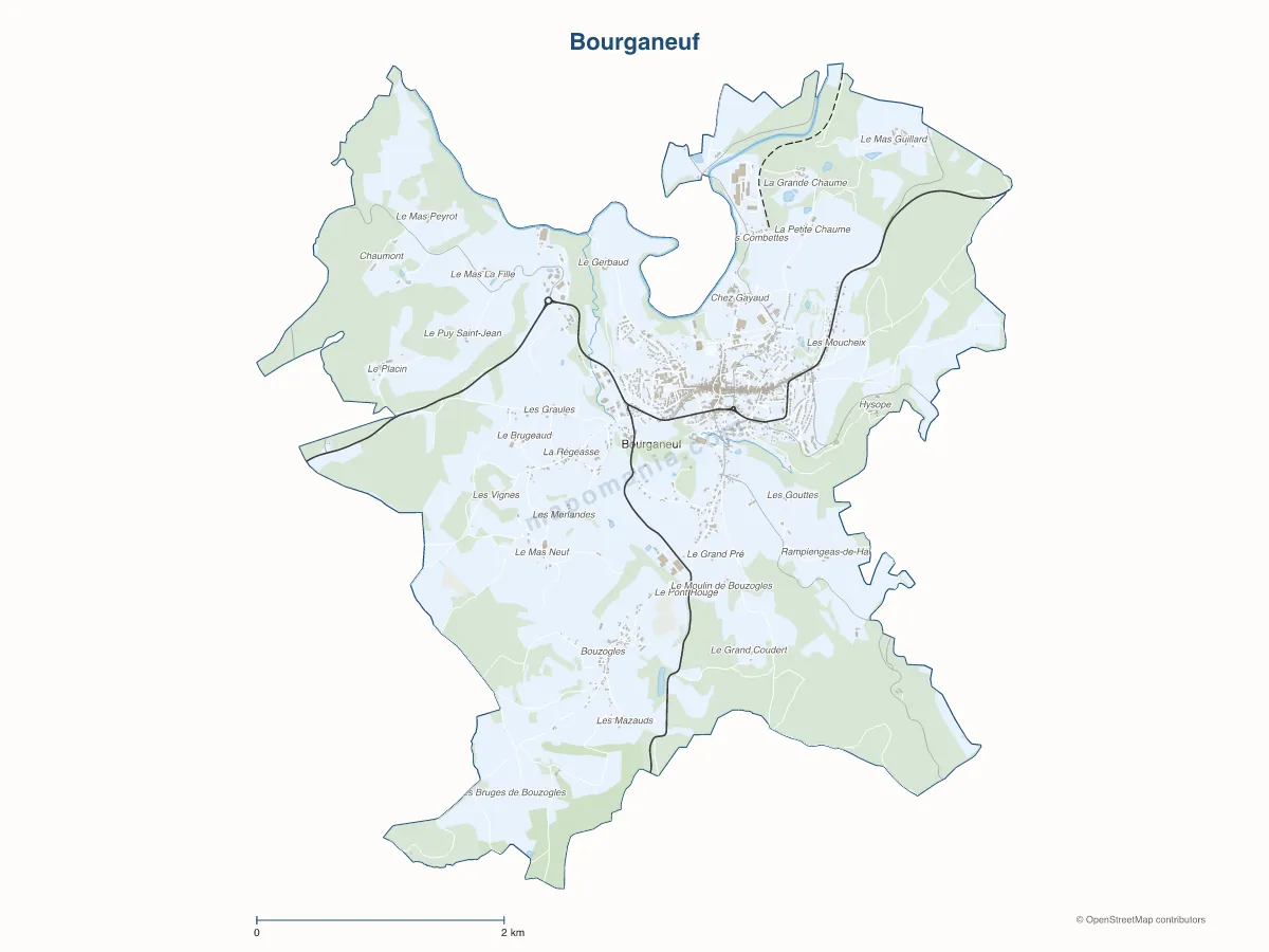 Carte de Bourganeuf à personnaliser