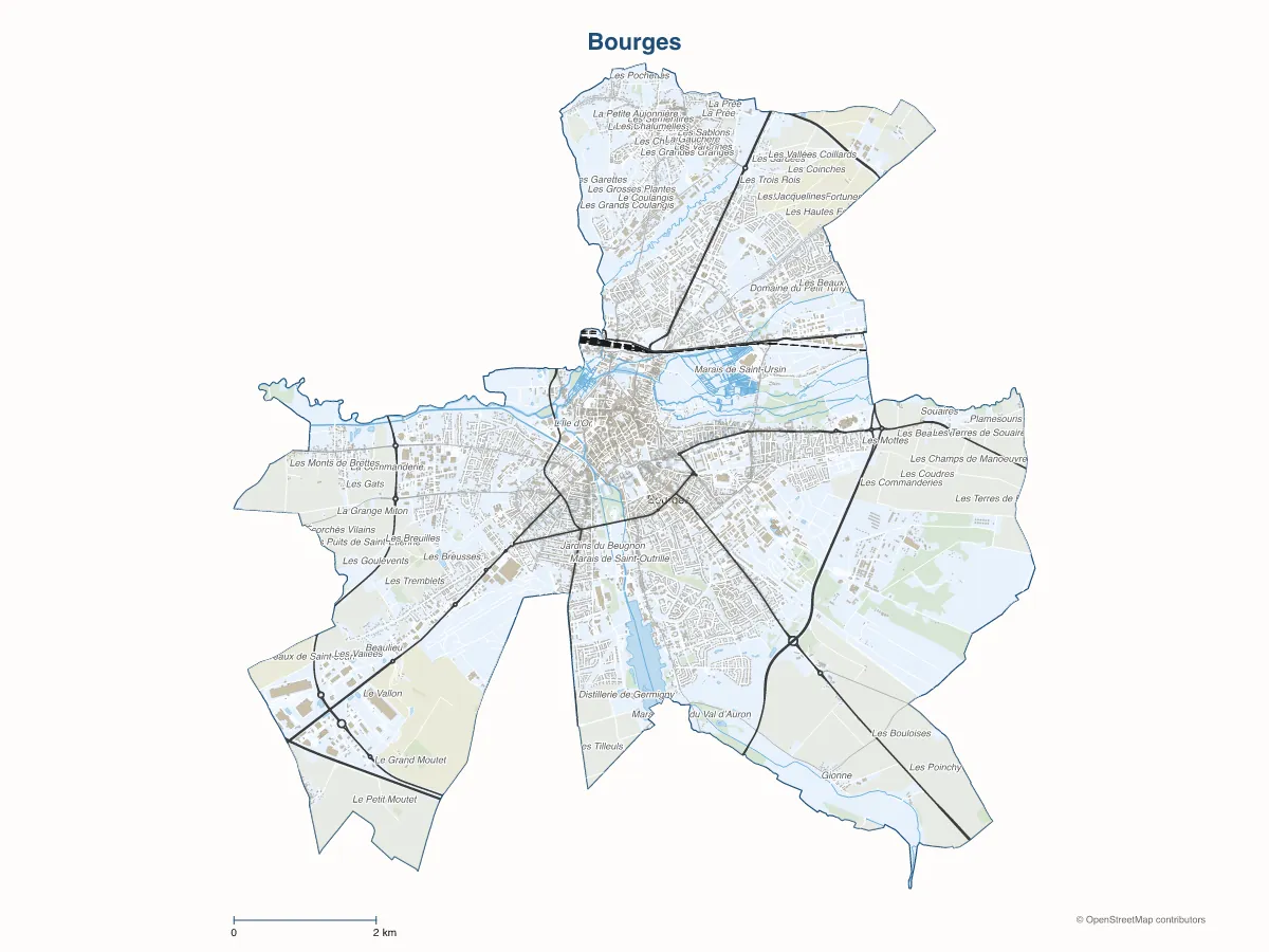 Carte de Bourges à personnaliser