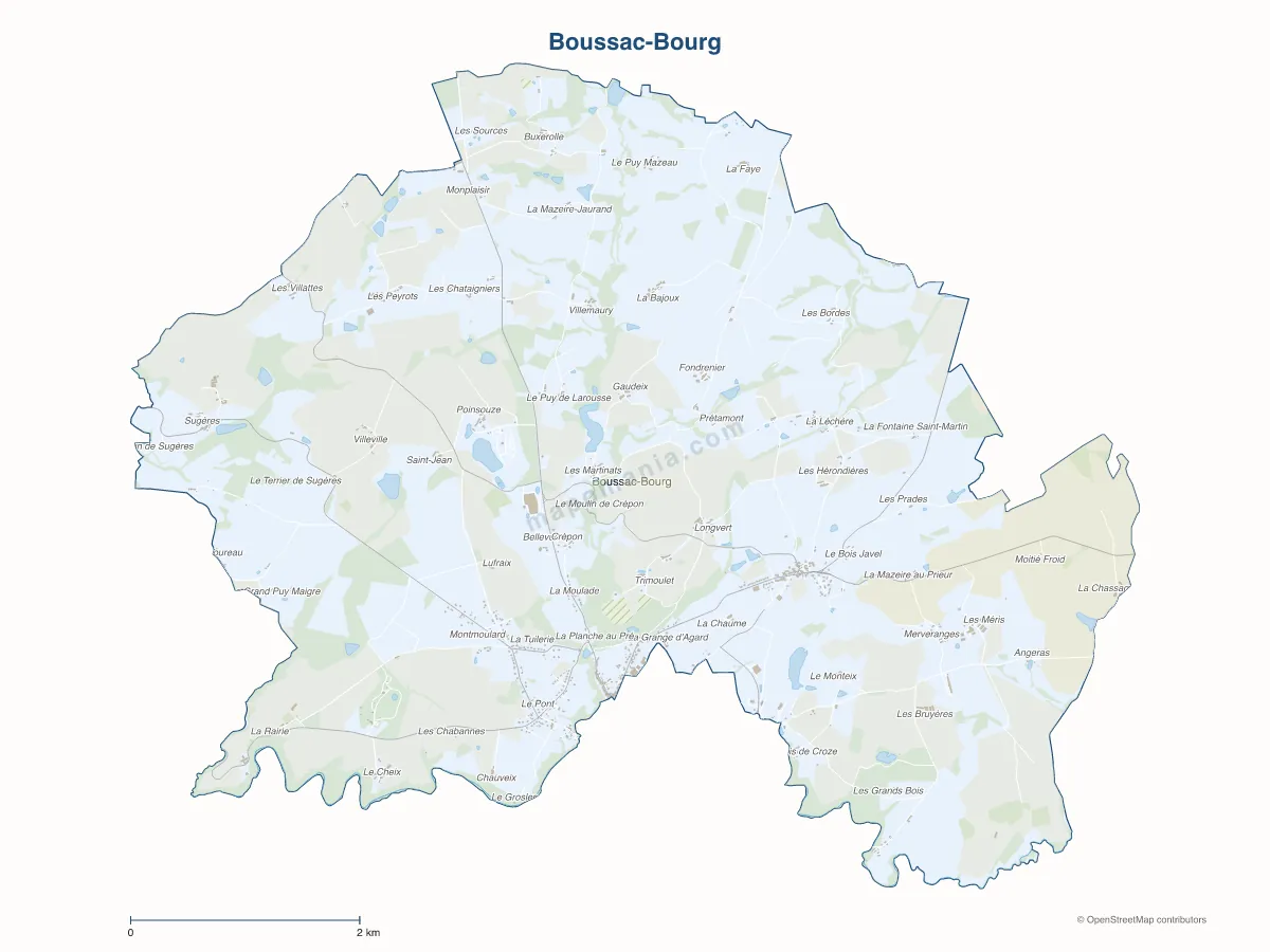 Carte de Boussac-Bourg à personnaliser
