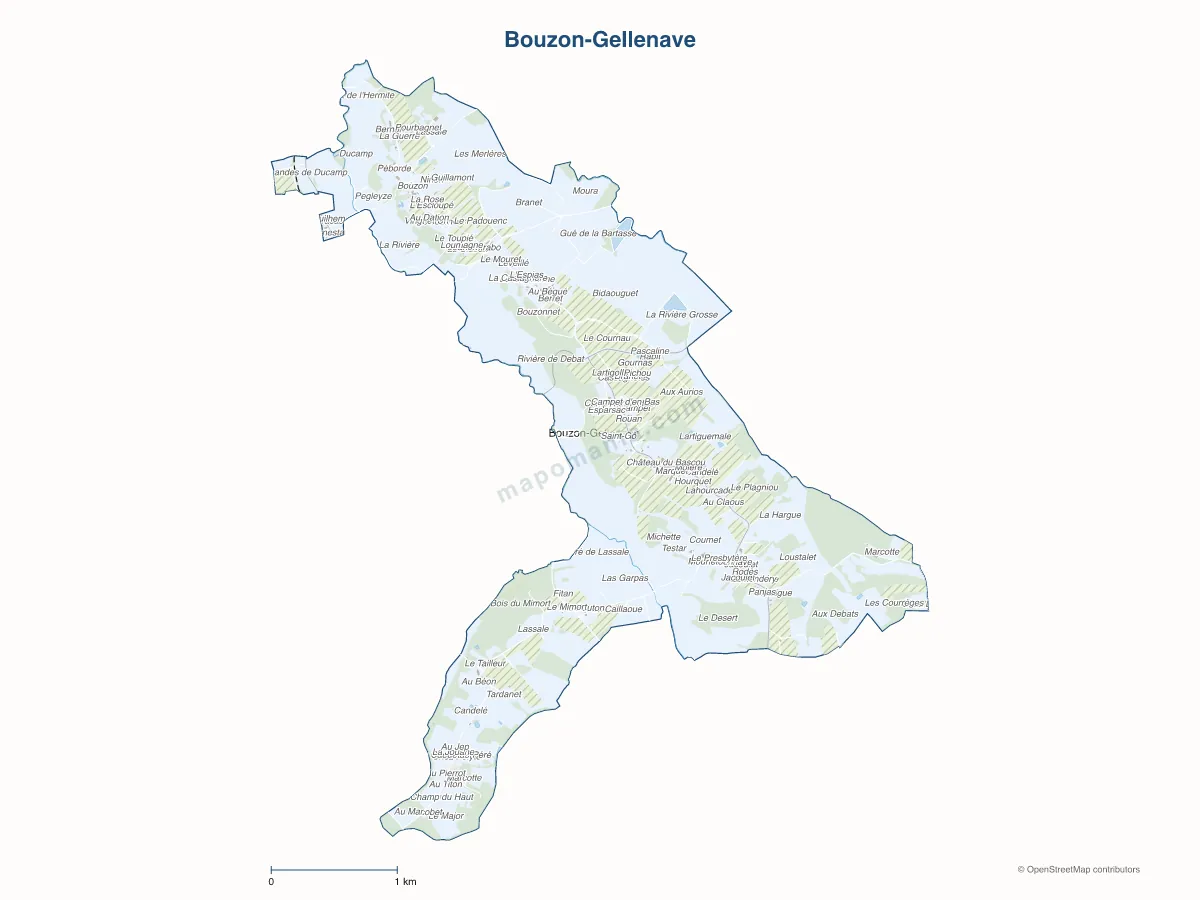 Carte de Bouzon-Gellenave à personnaliser