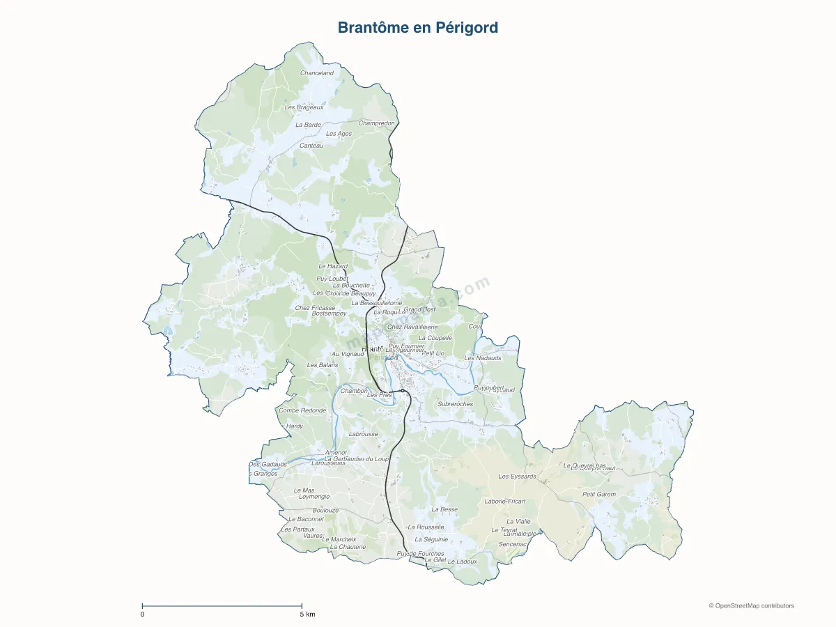 Carte de Brantôme en Périgord à personnaliser