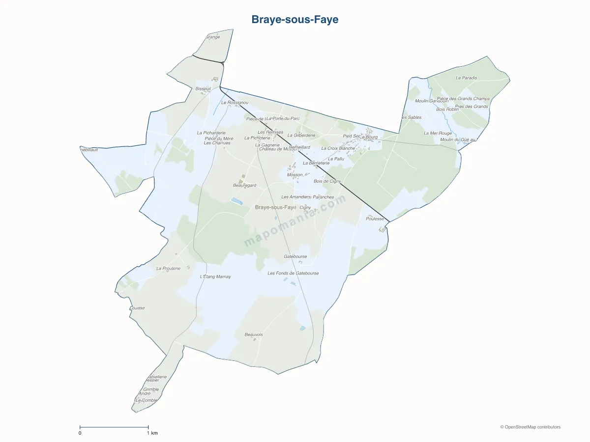 Carte de Braye-sous-Faye à personnaliser