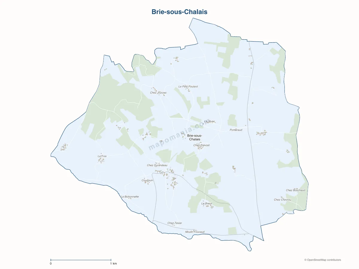 Carte de Brie-sous-Chalais à personnaliser