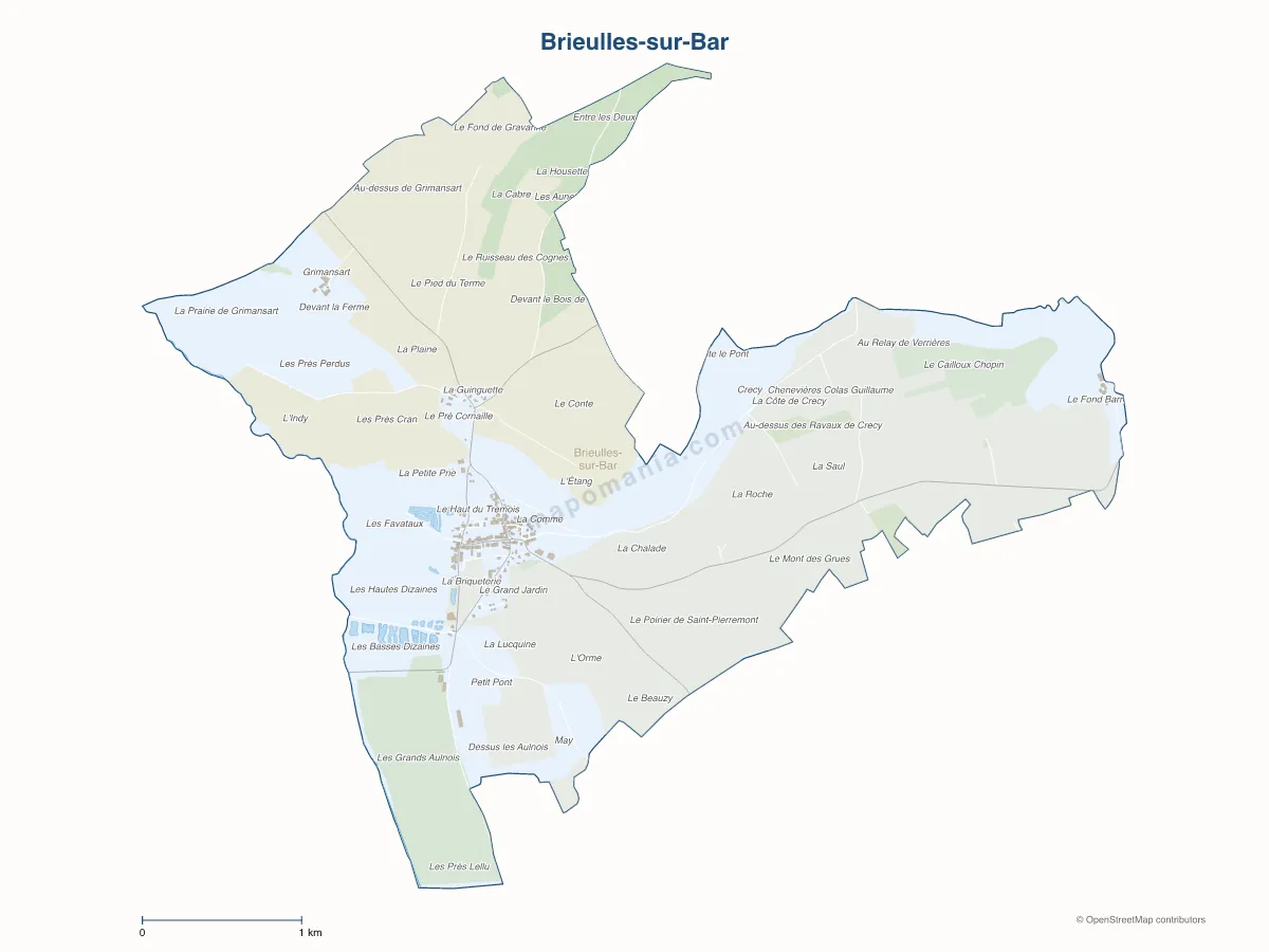 Carte de Brieulles-sur-Bar à personnaliser