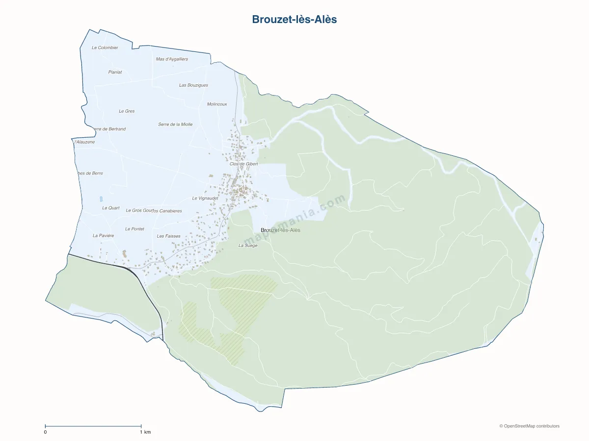 Carte de Brouzet-lès-Alès à personnaliser