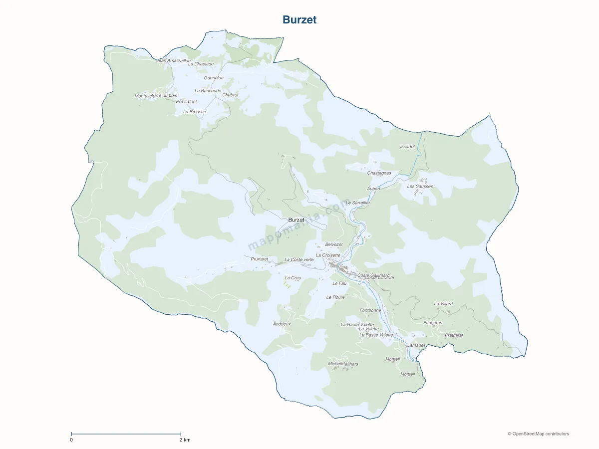 Carte de Burzet à personnaliser