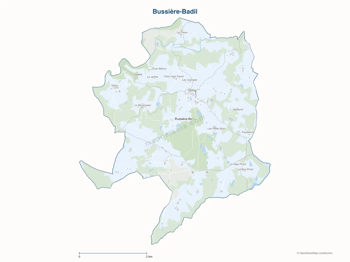 Carte de Bussière-Badil à personnaliser