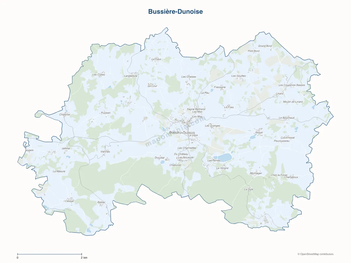 Carte de Bussière-Dunoise à personnaliser