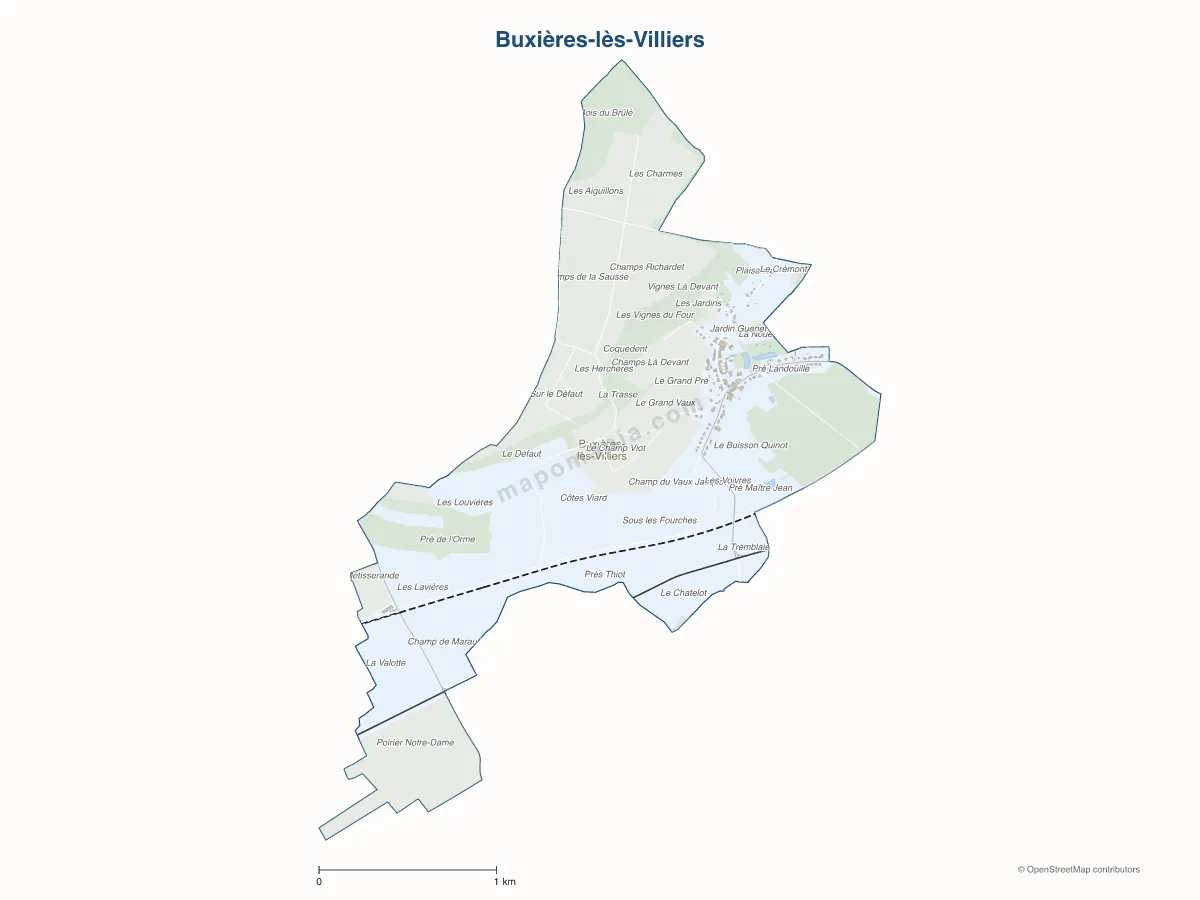 Carte de Buxières-lès-Villiers à personnaliser