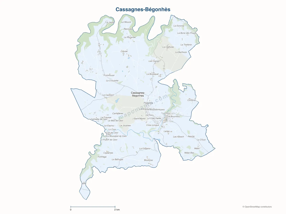 Carte de Cassagnes-Bégonhès à personnaliser
