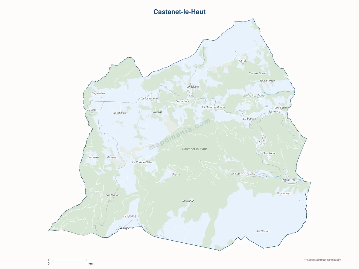 Carte de Castanet-le-Haut à personnaliser