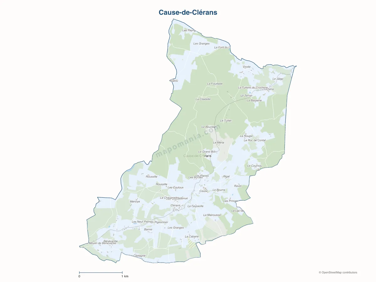 Carte de Cause-de-Clérans à personnaliser