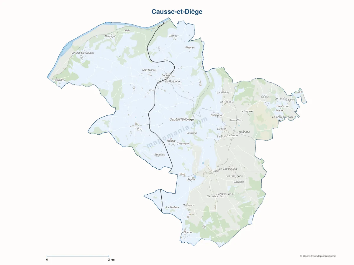 Carte de Causse-et-Diège à personnaliser