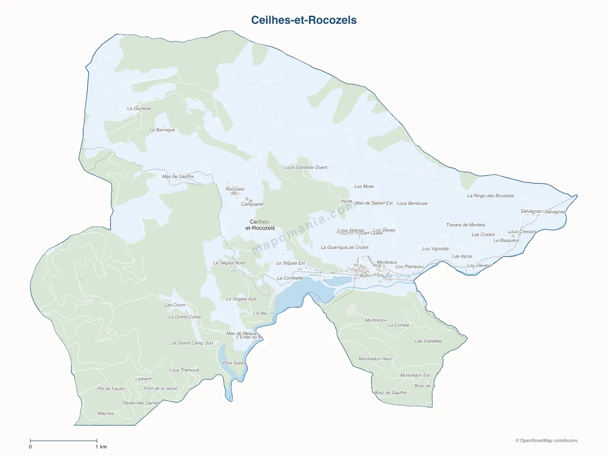 Carte de Ceilhes-et-Rocozels à personnaliser
