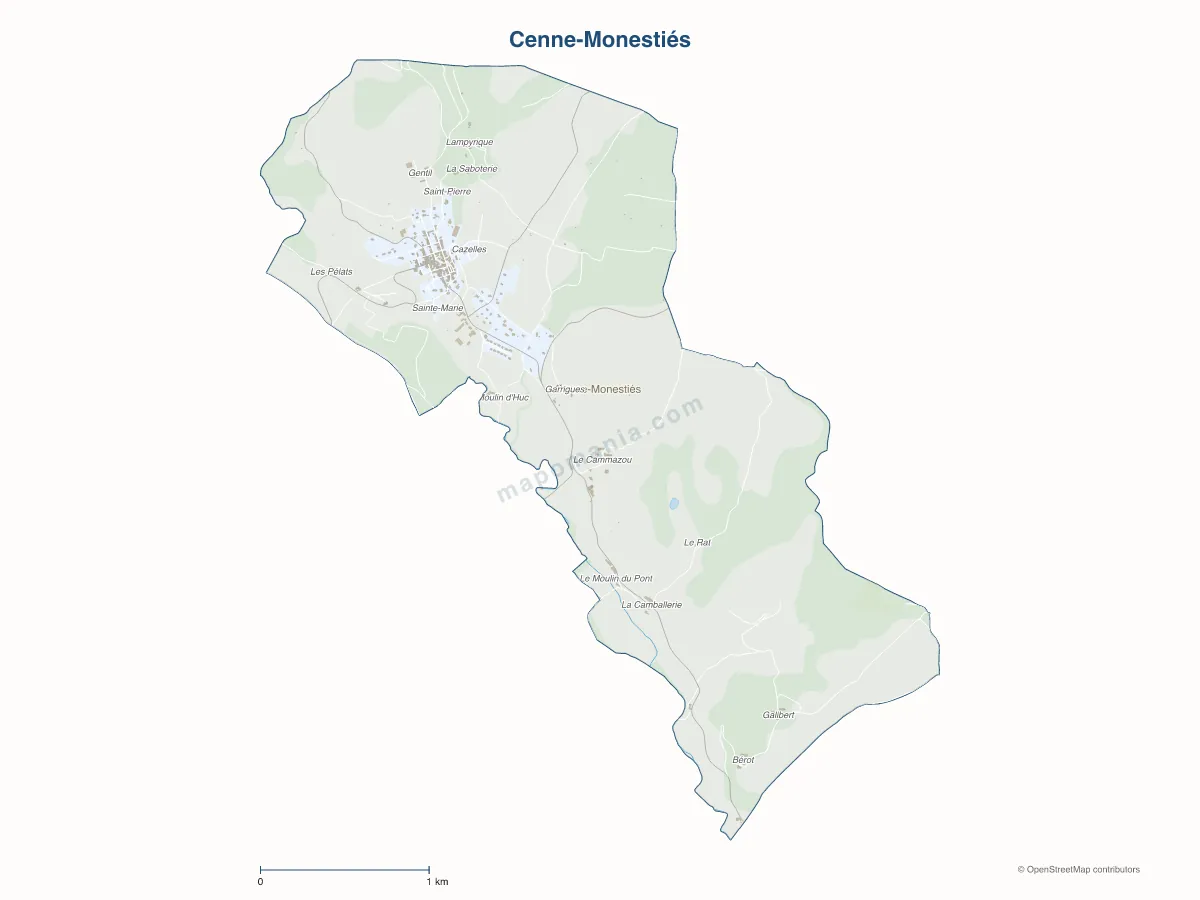 Carte de Cenne-Monestiés à personnaliser