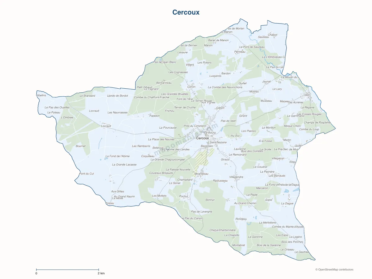 Carte de Cercoux à personnaliser