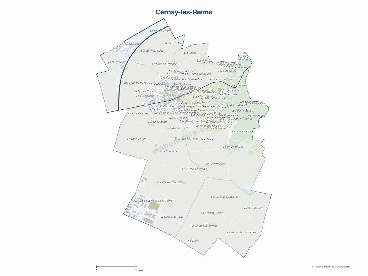 Carte de Cernay-lès-Reims à personnaliser