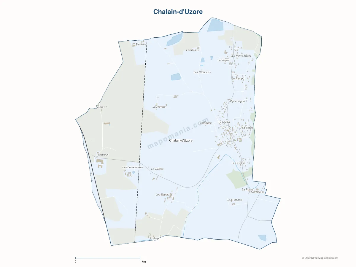 Carte de Chalain-d'Uzore à personnaliser