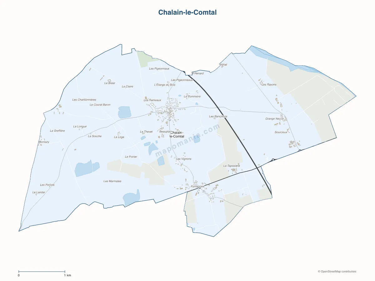 Carte de Chalain-le-Comtal à personnaliser