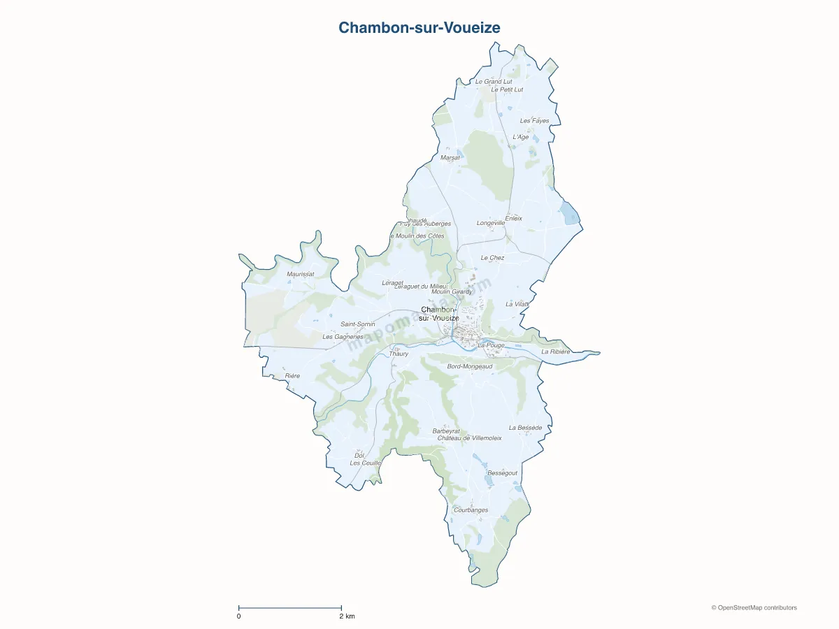 Carte de Chambon-sur-Voueize à personnaliser