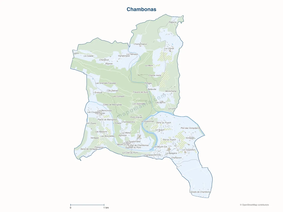Carte de Chambonas à personnaliser