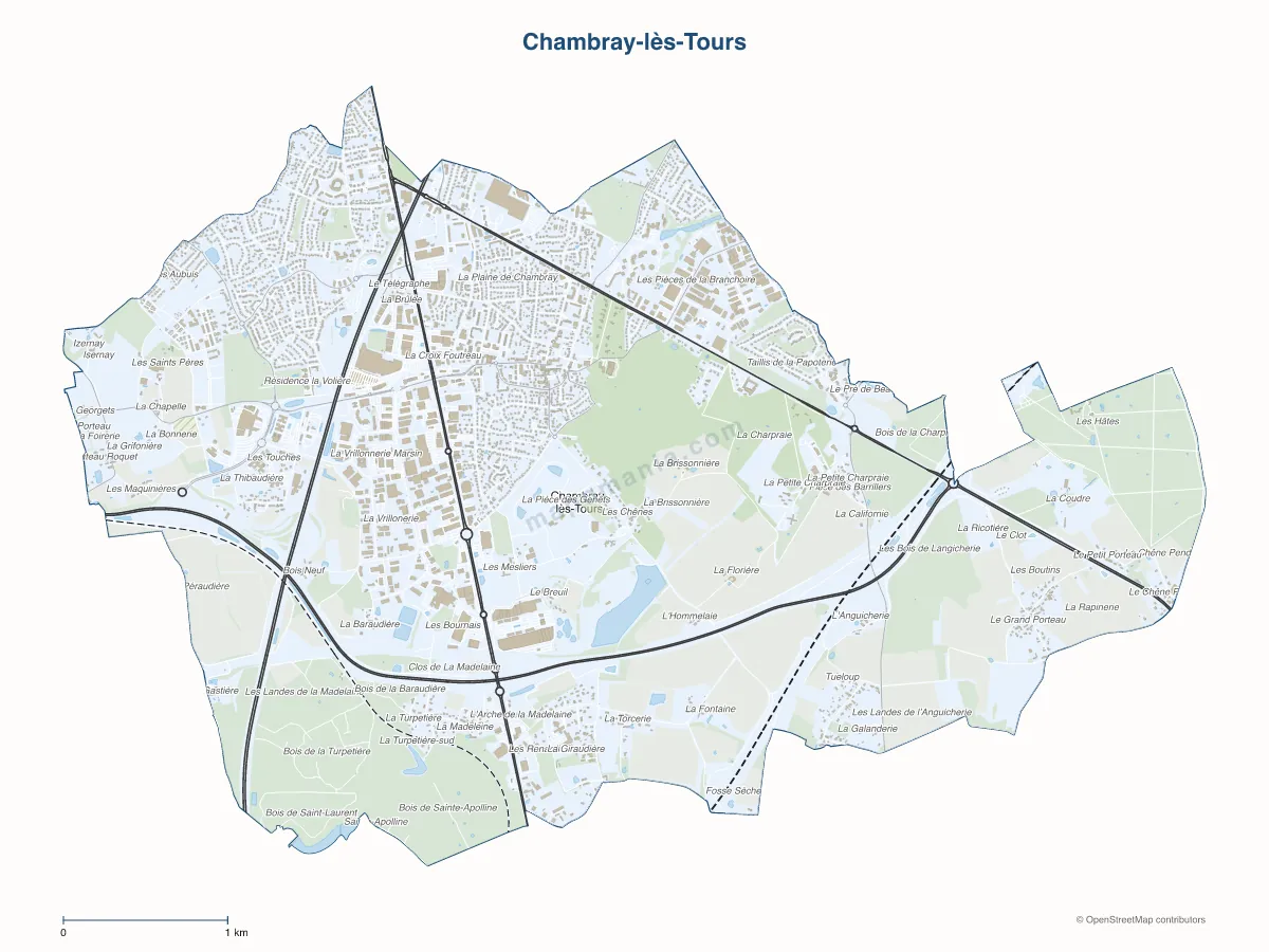 Carte de Chambray-lès-Tours à personnaliser