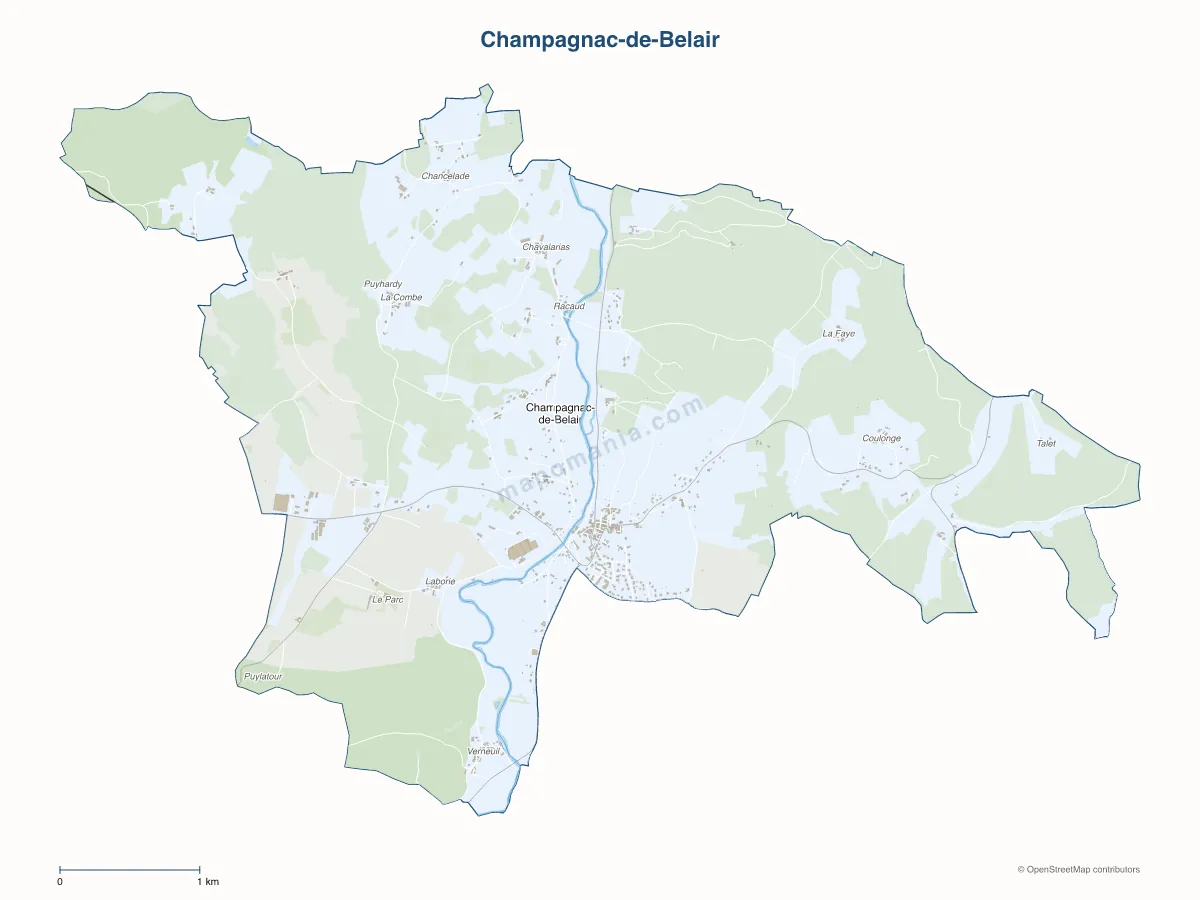 Carte de Champagnac-de-Belair à personnaliser