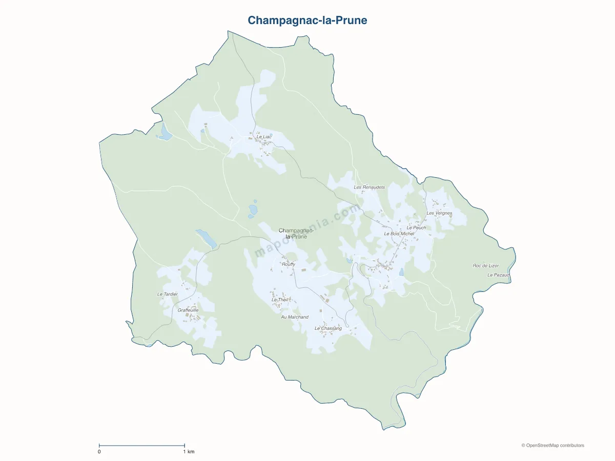 Carte de Champagnac-la-Prune à personnaliser