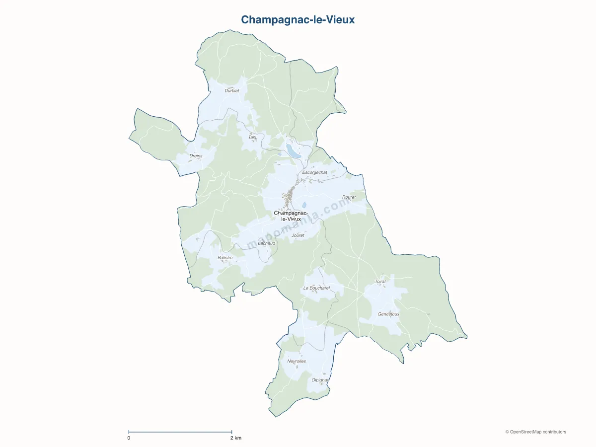 Carte de Champagnac-le-Vieux à personnaliser