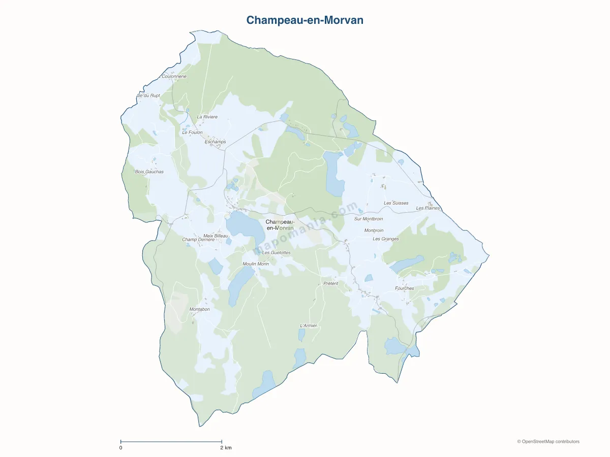 Carte de Champeau-en-Morvan à personnaliser