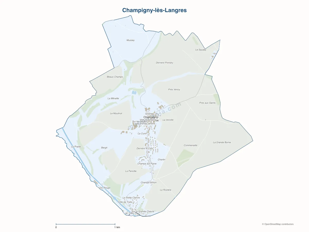 Carte de Champigny-lès-Langres à personnaliser