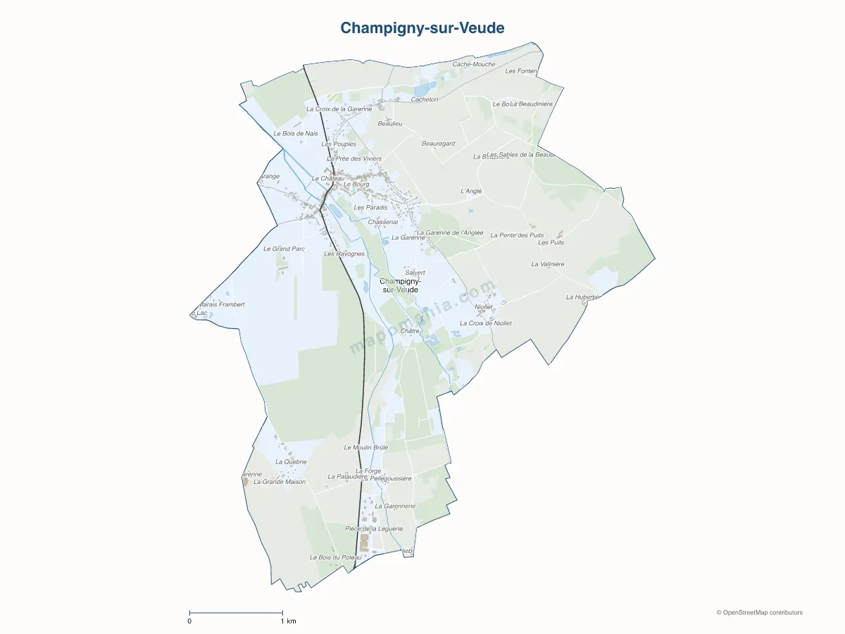 Carte de Champigny-sur-Veude à personnaliser