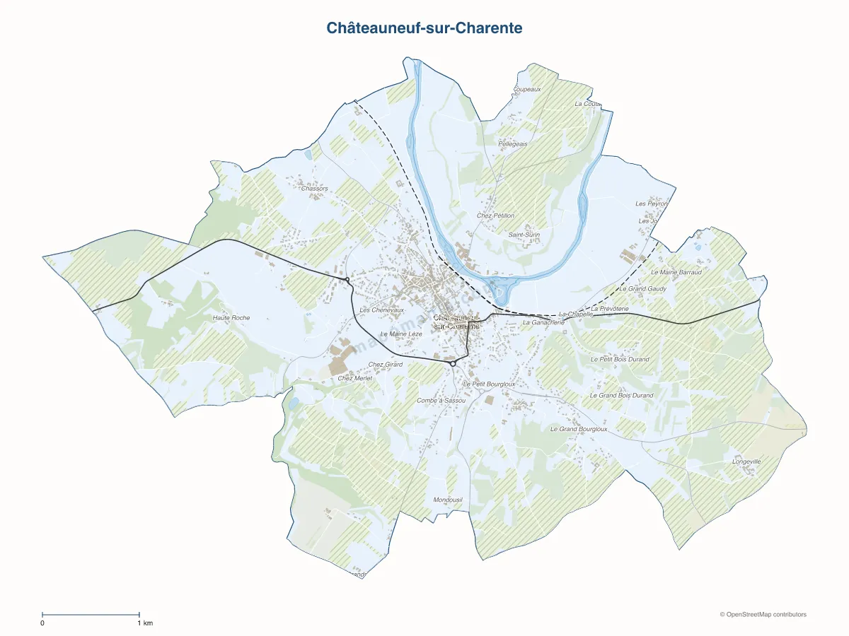 Carte de Châteauneuf-sur-Charente à personnaliser