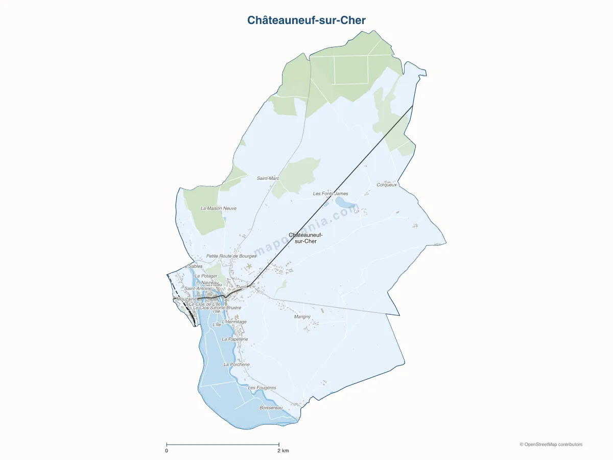 Carte de Châteauneuf-sur-Cher à personnaliser