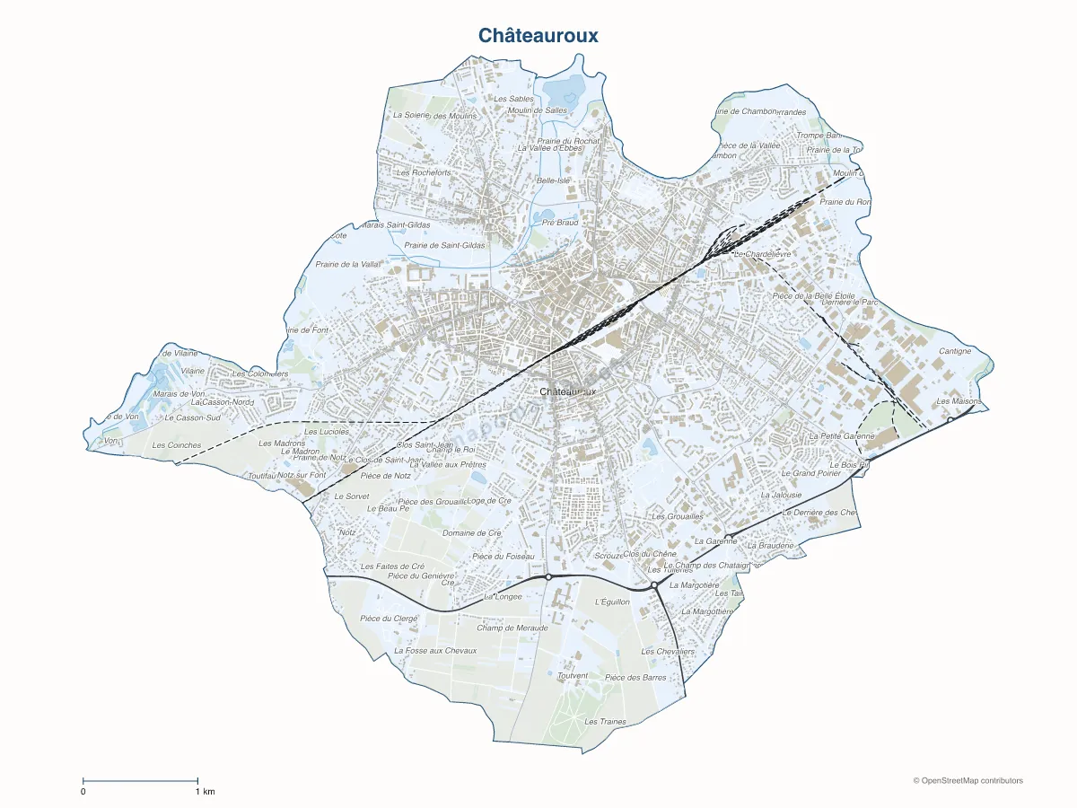 Carte de Châteauroux à personnaliser
