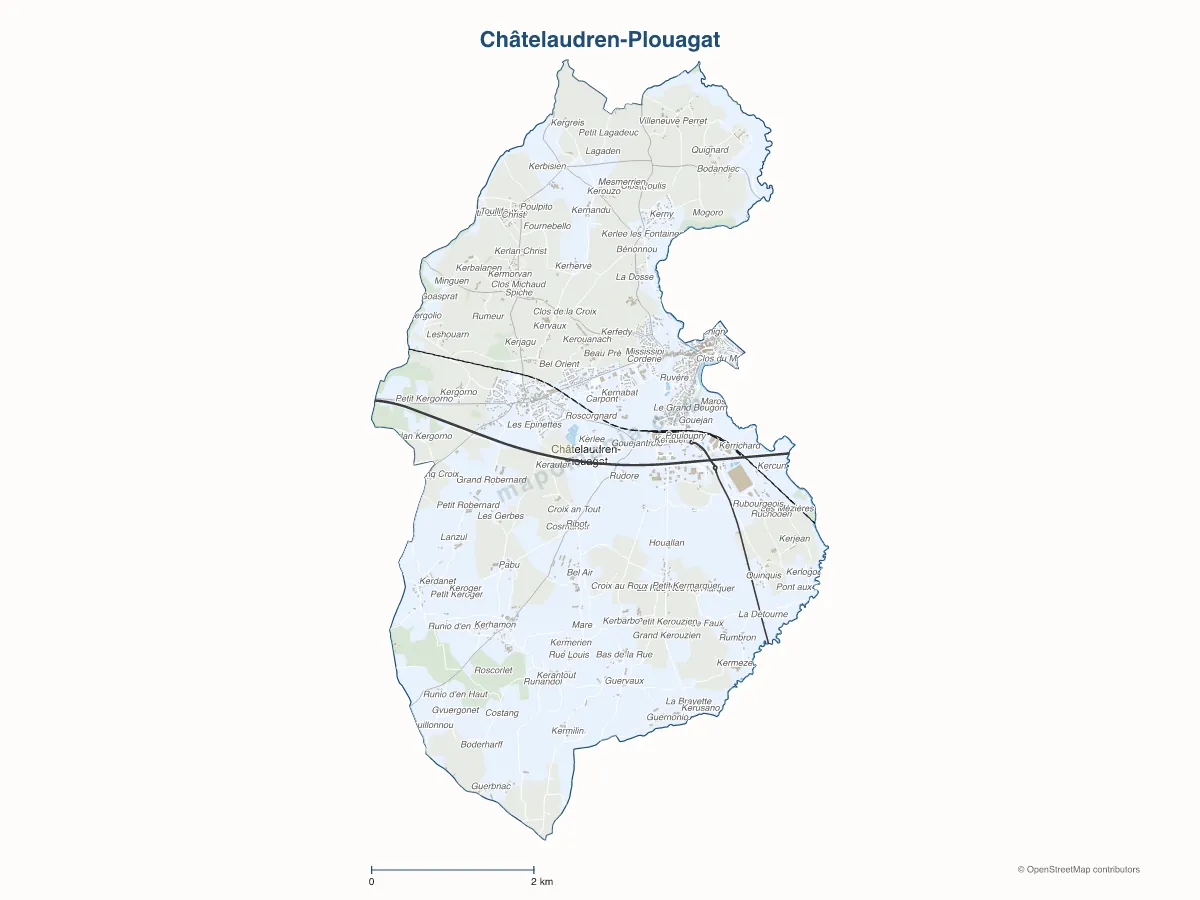 Carte de Châtelaudren-Plouagat à personnaliser